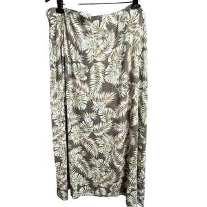 J.Jill Leaf Print Maxi Skirt Women's 3X Olive Green White Cottagecore